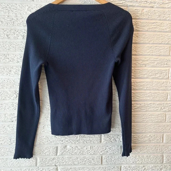 New! Boden Square Lattice Neck Ribbed Sweater/ Long Sleeve/ Navy Blue/ Medium - Picture 4 of 8